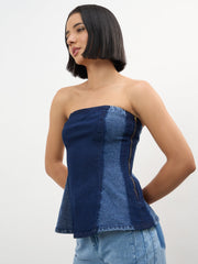 Women Navy Colour Blocking Tube Top