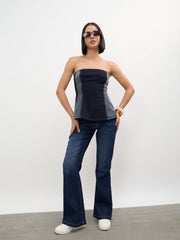 Women Black Colour Blocking Tube Top