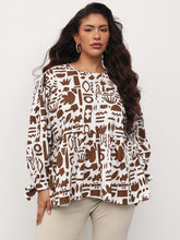 Women Brown & White Quirky Print Tie-Knot Peplum Top