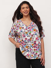 Women White Multi Floral V-Neck Button Down Top