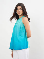 Women Sea Green Ombree Halter Neck A-Line Top