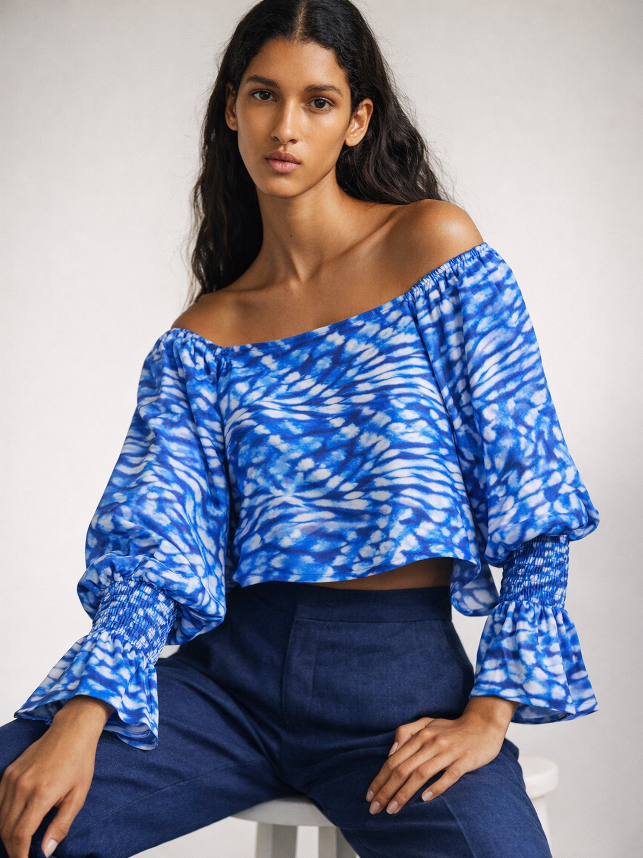 Women Navy Tie-dye Square Neck Regular Top