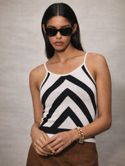 Women Black & White Strappy Regular Top