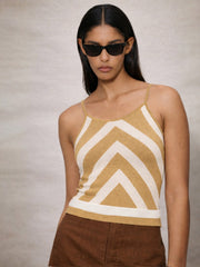 Women Beige & White Strappy Regular Top