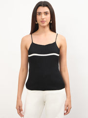 Women Black Cross Back Strappy Top
