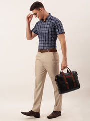Men's Cotton Checked Half Sleeve Formal Shirts ( SF 808Blue )