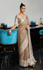 Dazzling Light Brown Color Linen Saree