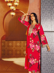 Red Floral Embroidered Neck Abaya Dress Shae By SASSAFRAS