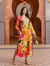 Orange Floral Embroidered Neck Abaya Dress Shae By SASSAFRAS