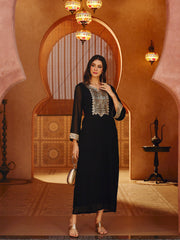 Black Embroidered Neck Abaya Dress Shae By SASSAFRAS