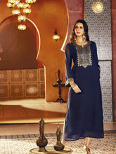 Navy Embroidered Neck Abaya Dress Shae By SASSAFRAS