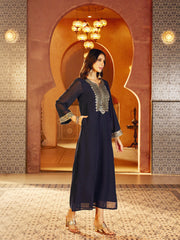 Navy Embroidered Neck Abaya Dress Shae By SASSAFRAS