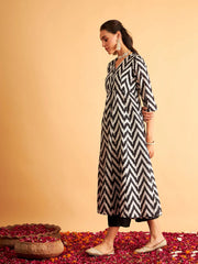 Shae by SASSAFRAS - Black Ikat Print Kali Kurta