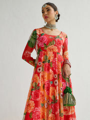 Shae by SASSAFRAS - Women Yellow & Red Floral Frill Hem Anarkali Kurta