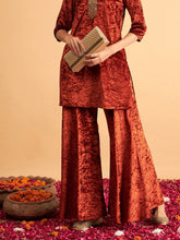 Women Rust Velvet Kurta with Palazzo Pants