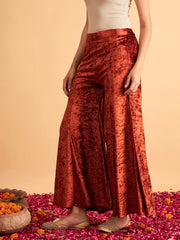 Women Rust Velvet Kurta with Palazzo Pants