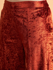 Women Rust Velvet Kurta with Palazzo Pants