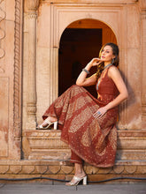 Shae by SASSAFRAS - Women Rust Kali Foil Sleeveless Anarkali Kurta With Pants