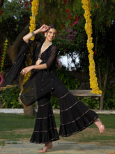 Shae by SASSAFRAS - Women Black Crop Top With Tiered Sharara And Emb Cape