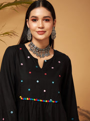Shae by SASSAFRAS - Women Black Mirror Work Embroidered Top With Palazzos
