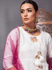 Shae by SASSAFRAS - طقم كورتا أبيض عاجي للنساء مع دوباتا من الترتر الشبكي باللون العنابي