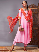 Shae by SASSAFRAS - Women Pink Kurta Set With Orange Lehariya Dupatta