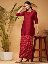 Shae by SASSAFRAS - Women Maroon Short Kurta With Printed Flared Palazzos