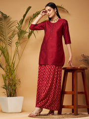 Shae by SASSAFRAS - Women Maroon Short Kurta With Printed Flared Palazzos