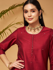 Shae by SASSAFRAS - Women Maroon Short Kurta With Printed Flared Palazzos