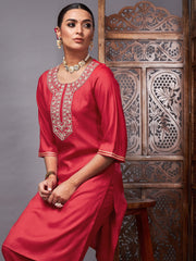 Shae by SASSAFRAS - Women Red Gota Embroidered Kurta with Pants