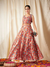 Shae by SASSAFRAS - Women Orange Floral Anarkali Skirt With Crop Top