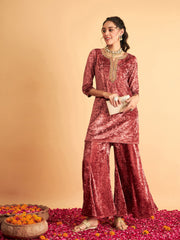 Women Rust Velvet Embroidered Short Kurta Only