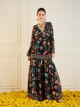 Shae by SASSAFRAS - Women Black Floral Peplum Top With Sharara Pants