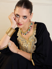 Shae by SASSAFRAS - Women Black Rayon Embroidered Short Kurta With Dhoti Skirt