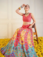 Shae by SASSAFRAS - Women Red & Yellow Floral Anarkali Skirt With Dori Crop Top