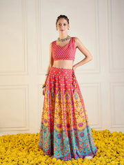 Shae by SASSAFRAS - Women Red & Yellow Floral Anarkali Skirt With Dori Crop Top