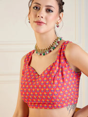 Shae by SASSAFRAS - Women Red & Yellow Floral Anarkali Skirt With Dori Crop Top