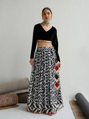 Shae by SASSAFRAS - -Women Black Velvet Crop Top With Anarkali Skirt