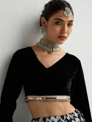 Shae by SASSAFRAS - -Women Black Velvet Crop Top With Anarkali Skirt