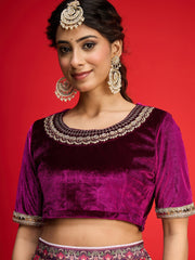Women Purple Velvet Top With Anarkali Skirt