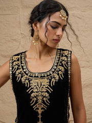 Black Velvet Sleeveless Top With Pleated Skirt Shae by SASSAFRAS