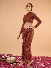 Women Rust sequence Crop Top With Front Frill Skirt