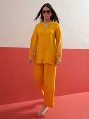 Yellow Sleeves Embroidered Shirt With Pants Shae by SASSAFRAS