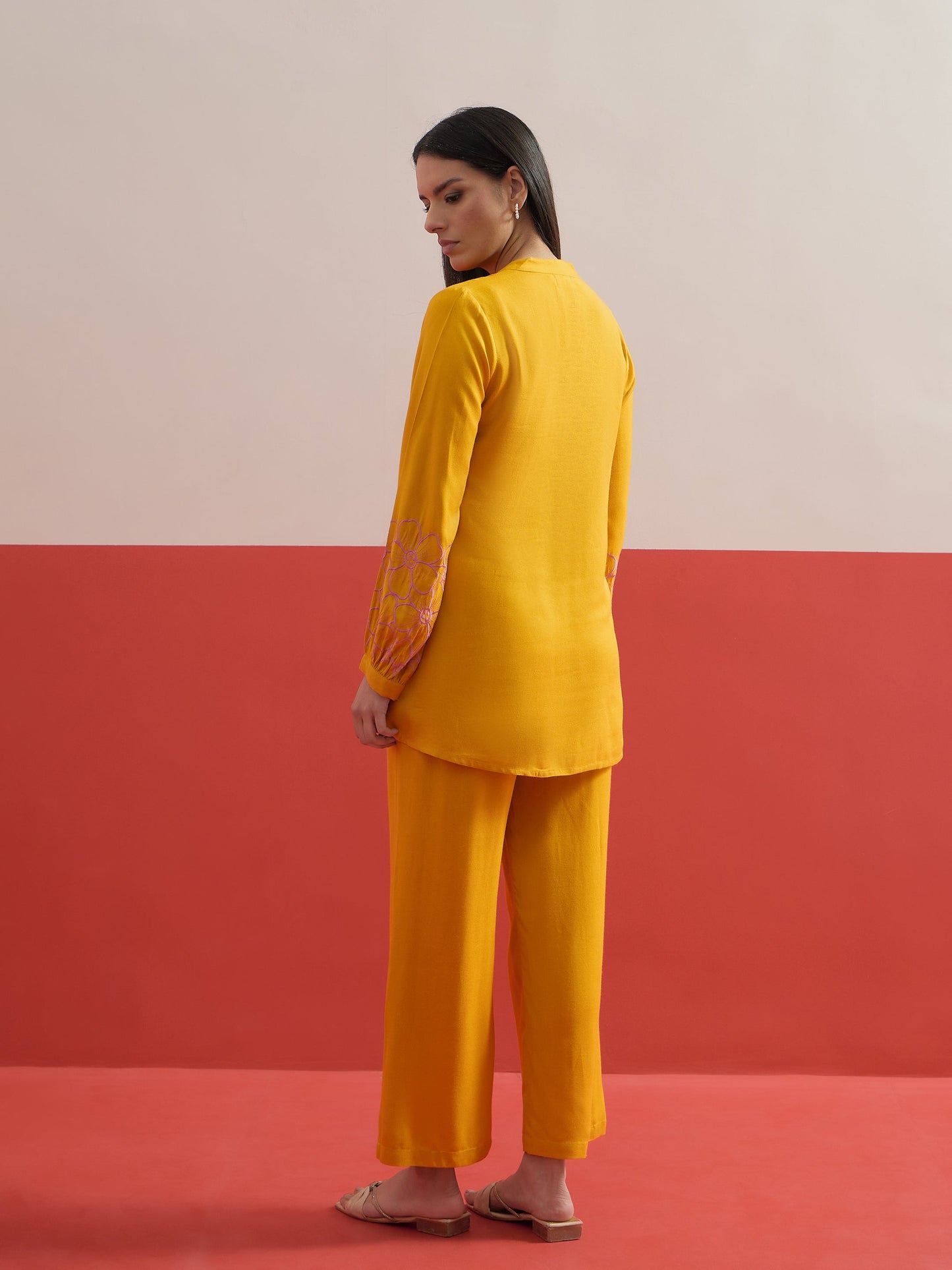 Yellow Sleeves Embroidered Shirt With Pants Shae by SASSAFRAS