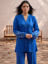 Cobalt Blue Sleeves Embroidered Shirt With Pants Shae by SASSAFRAS