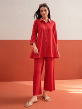 Red Zari Embroidered Shirt Collar Top With Palazzos Shae by SASSAFRAS