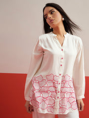White Hem Embroidered Shirt With Pleated Pants Shae by SASSAFRAS