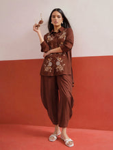 Brown Embroidered Hi Low Shirt With Balloon Pants Shae by SASSAFRAS