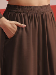 Brown Embroidered Hi Low Shirt With Balloon Pants Shae by SASSAFRAS