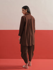 Brown Embroidered Hi Low Shirt With Balloon Pants Shae by SASSAFRAS